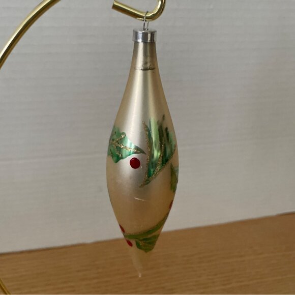 Vintage Icicle Teardrop Glass Christmas Ornaments Set of 3 Red Poinsettia Holly - Picture 4 of 8